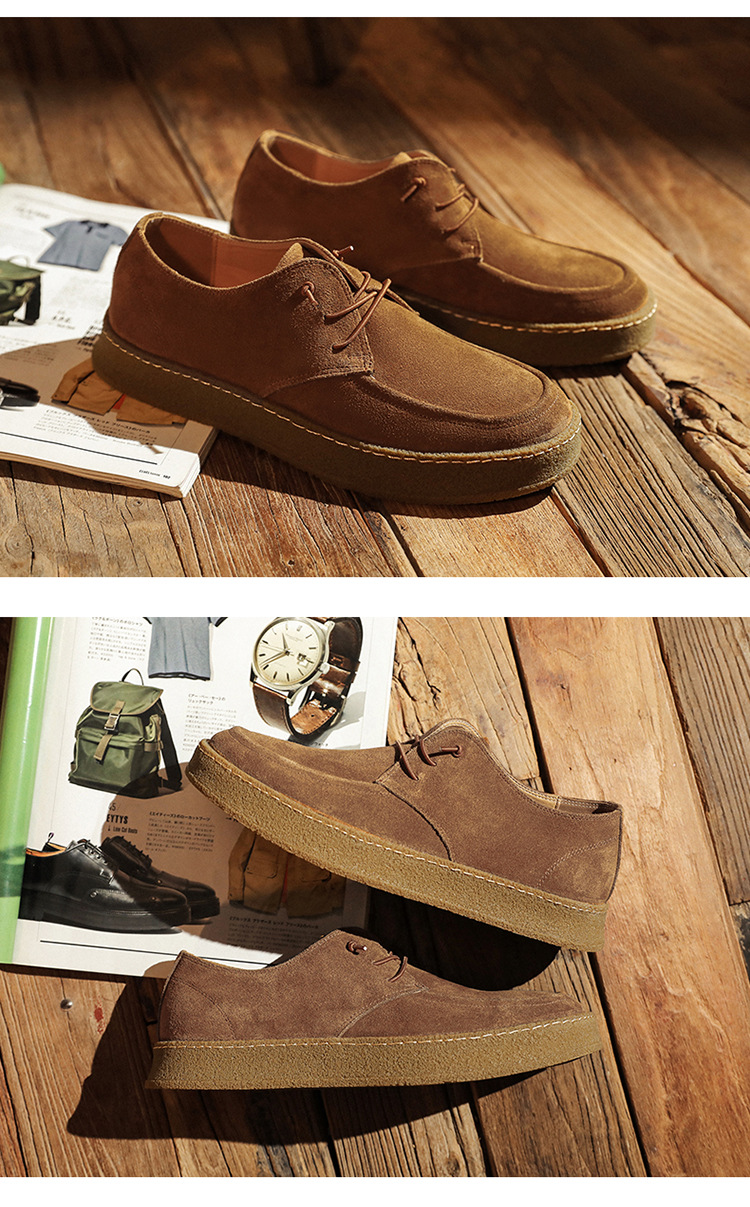 Men's retro suede thick soled casual low top shoes suede frosted men's shoes all match cow leather shoes_vogvips.com