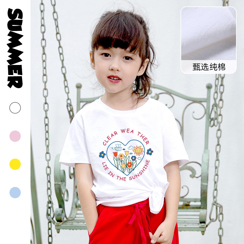 2022 summer Chao Tong new pattern Short sleeved girl ventilation pure cotton Children's clothing CUHK Children half sleeve T-shirt goods in stock