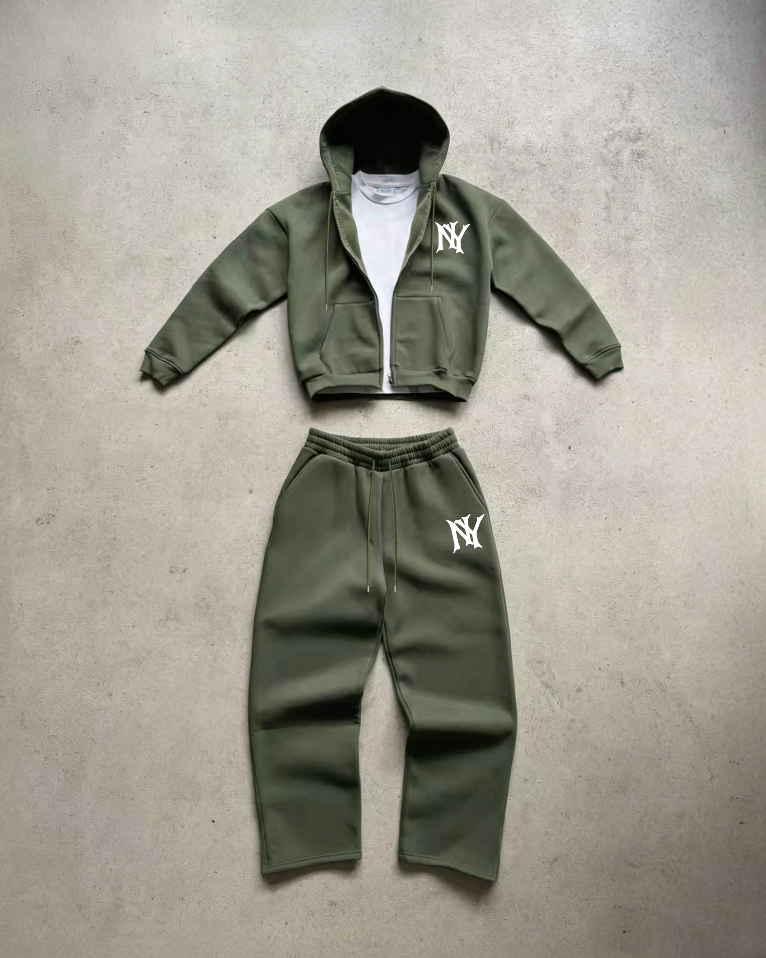 Men's NY Logo Hooded Zip Up Sweatshirt + Sweatpants Two Piece Set, Available In Multiple Colors, Casual High Street Sportswear_viptrois.com