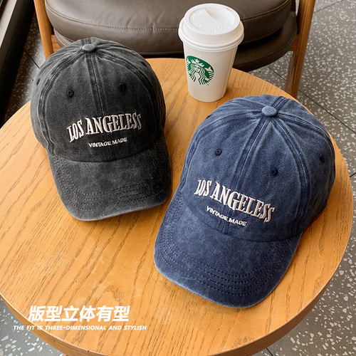 Retro distressed peaked cap for men and women, Japanese street style soft top hat, washed craft vintage baseball cap trend