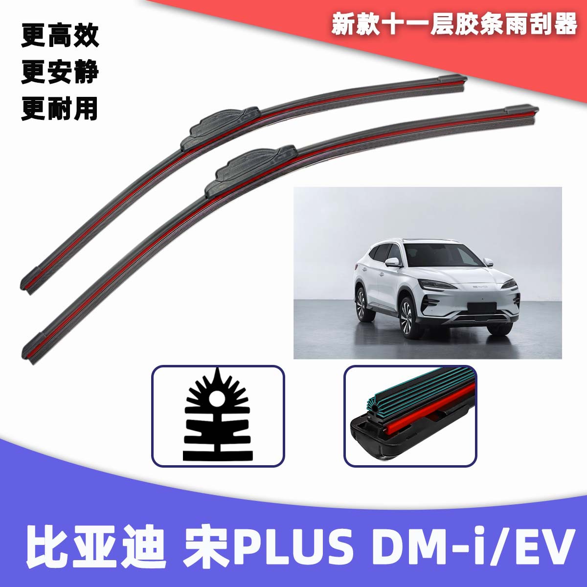 Aplicable a BYD SongPLUS DM-i / EV limpiaparabrisas de automóviles, hoja de limpiaparabrisas de goma sin hueso image 1