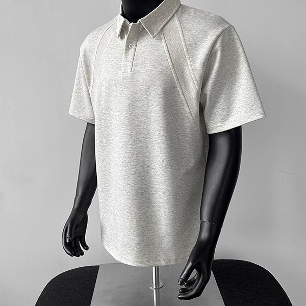 Camisa tipo polo de manga corta de hombro recto americano Camisa pesada de verano para hombre Camiseta de solapa Manga raglán cleanfit media manga