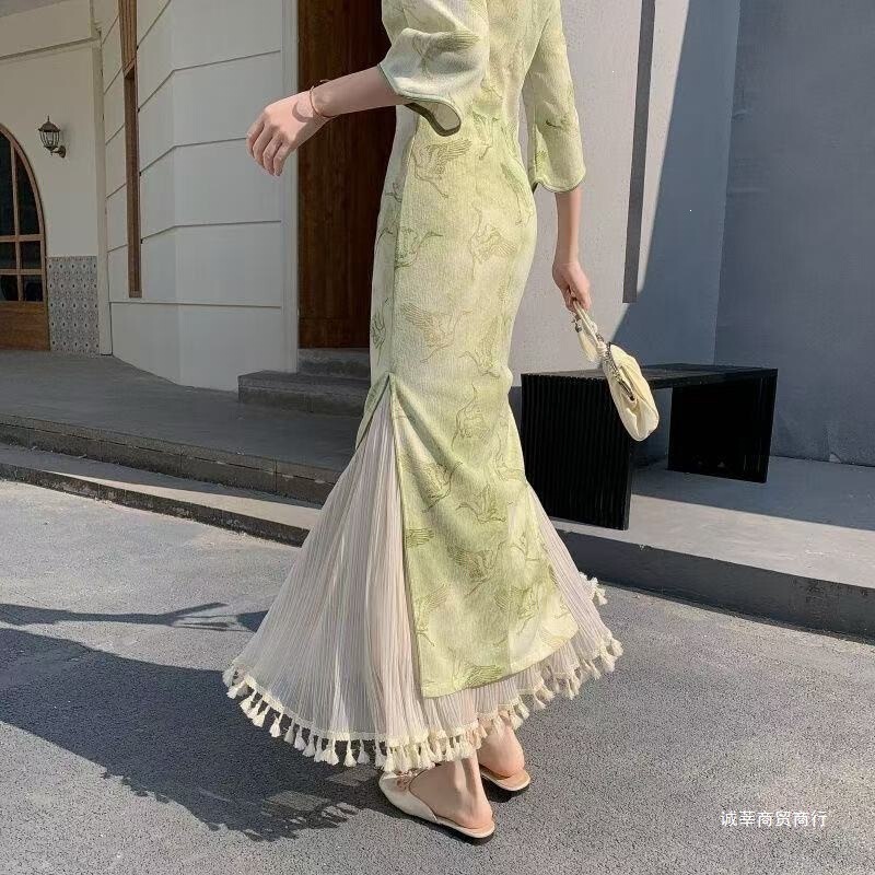 Qipao Lining with Tassel Lace Petticoat, Pleated Skirt, Seamless Elastic Lace Half Skirt, Thin Summer Base Layer, Slimming Effect Qipao Lining with Tassel Lace Petticoat, Pleated Skirt, Seamless Elastic Lace Half Skirt, Thin Summer Base Layer, Slimming Effect