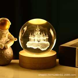 城堡透明发光水晶 创意水晶小夜灯生日礼物床头灯礼品摆件