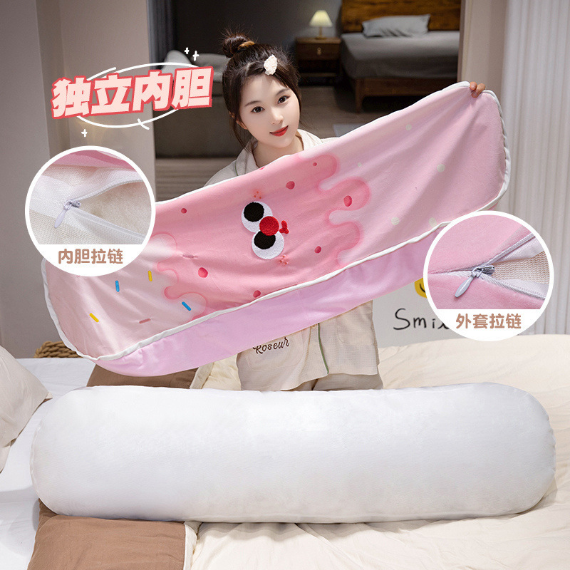 Crema almohada de fresa almohada de tira larga almohada de cama para niñas almohada de cama lateral para dormir piernas dormitorio almohada de cama grande almohada de cabecera