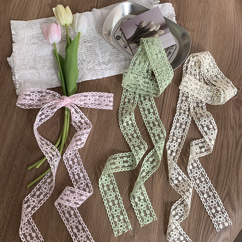 Pañuelo de seda de encaje, estilo de primavera y verano de alta calidad, cinta decorativa de todo fósforo, pañuelo para el cabello, cinturón multifuncional, bolsa de atar, cinta