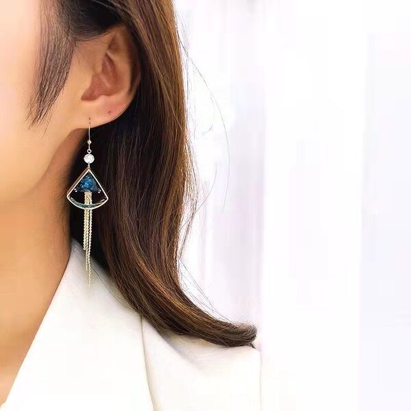retro blue long fashionable elegant earrings