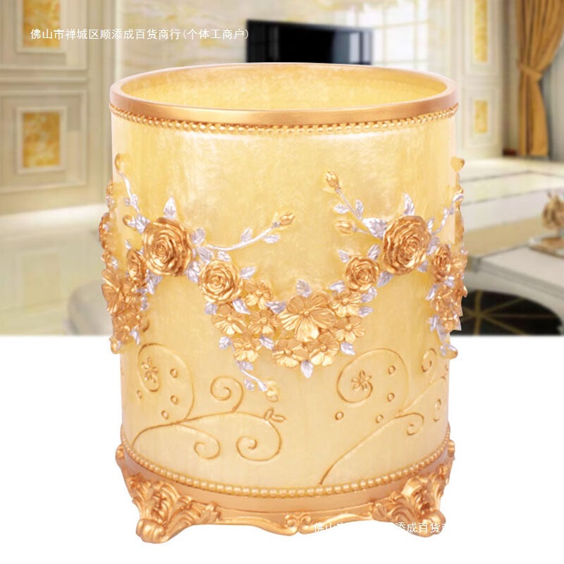 Round European-Style Luxurious Large Vintage Storage Bin Trash Can for Home Use in Living Room, Bathroom, Bedroom, Resin Round European-Style Luxurious Large Vintage Storage Bin Trash Can for Home Use in Living Room, Bathroom, Bedroom, Resin