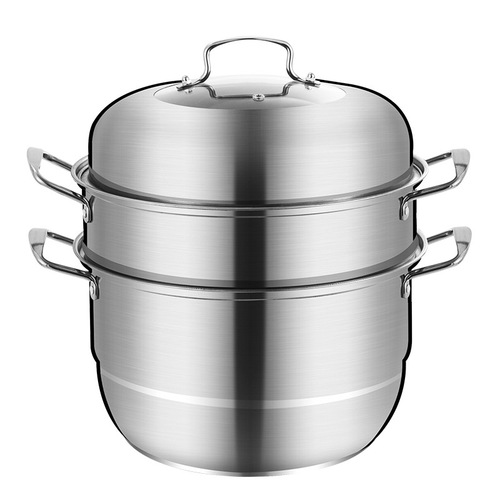 Stainless steel steamer with large capacity, thick multi-layer, for household induction cooker and gas stove universal steaming tray