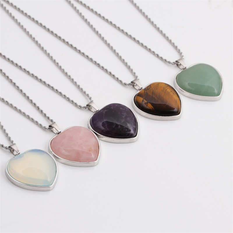 tiger eye stone heart shape pendant fashion necklace wholesale jewelry Nihaojewelry