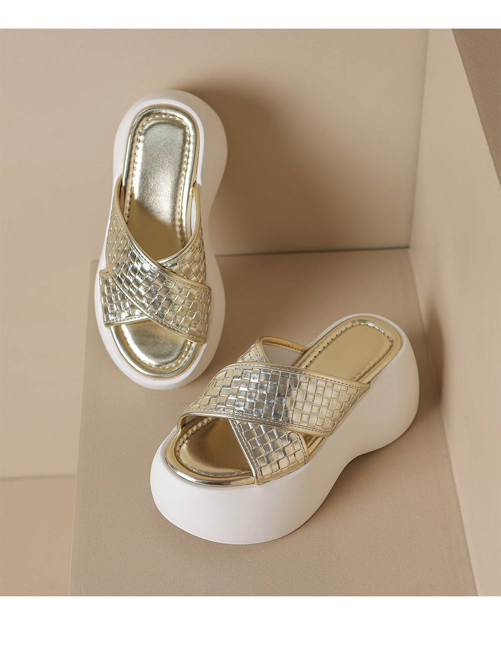Dép sandal nữ xỏ ngón đế bệt quai đan chéo mùa hè — Màu đen, Màu vàng, Màu bạc chi tiết 17