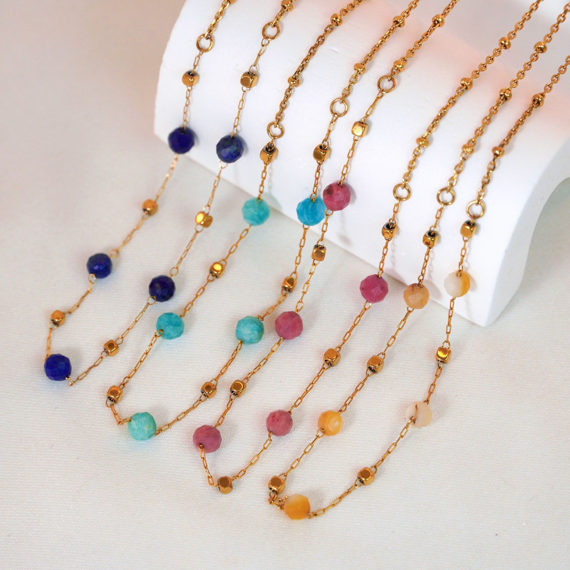 Titanium Steel Pendant Material Necklace Classification Simple Style Geometric Natural Stone Titanium Steel Necklace In Bulk