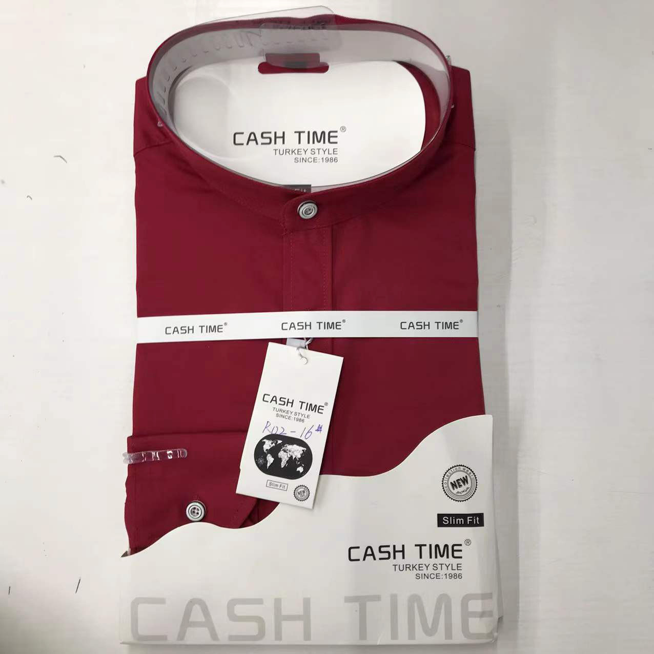 Men's Slim Fit Long Sleeve Casual Shirt Stand Up Collar Red Plaid Cotton Fashion Elegant Youth_viptrois.com