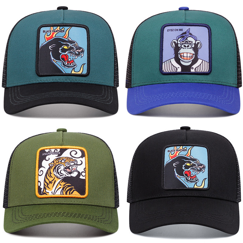Popular Foreign Trade Animal Baseball Cap High Version Cartoon Sun Protection Mesh Embroidery Trucker Black Panther Tiger Wolf Hat