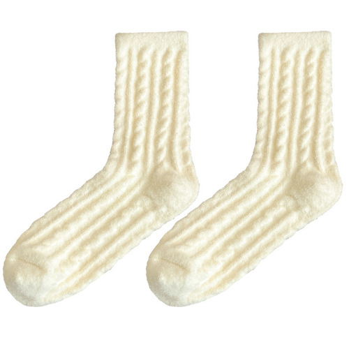 Socks for women in winter plus velvet thickened warm medium tube socks for Australian velvet Maillard color plush twisted socks for girls