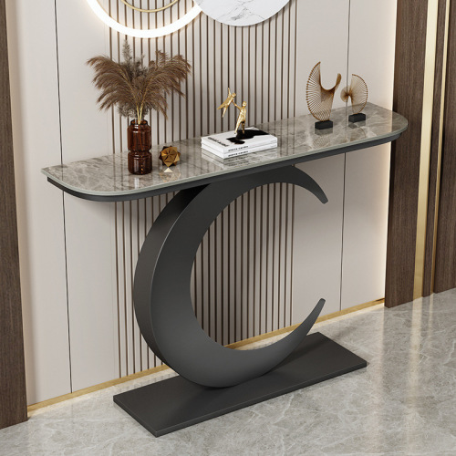 Light Luxury Rock Slab Entryway Table, New Chinese-Style Wall-Mounted Display Stand for Entrance Hallways, Modern Minimalist Design, Semi-Circular Entryway Cabinet