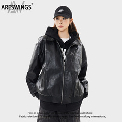 ARESWINGSレトロ機関車puレザージャケット男女トレンドゆるいカップルヒップホップストリートジャケット上着