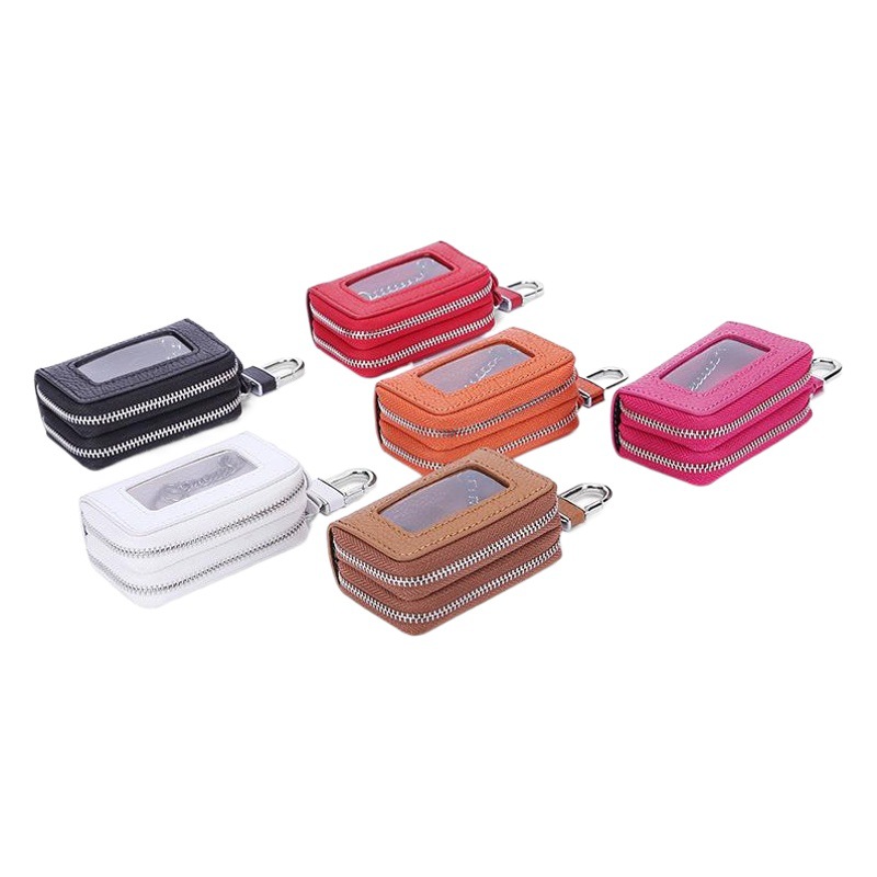 Suministro transfronterizo de doble capa con cremallera caso de la llave del coche de cuero genuino multi-funcional caja de la llave del coche de vaca en stock