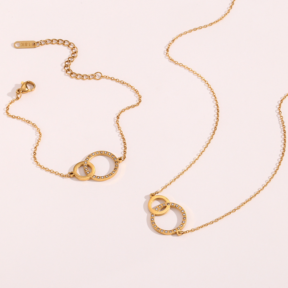 Fashion Round Stainless Steel Plating Inlay Zircon Bracelets Necklace