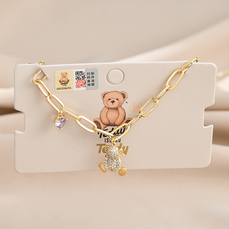 Fashion Bear Heart Shape Copper Plating Zircon Bracelets 1 Piece
