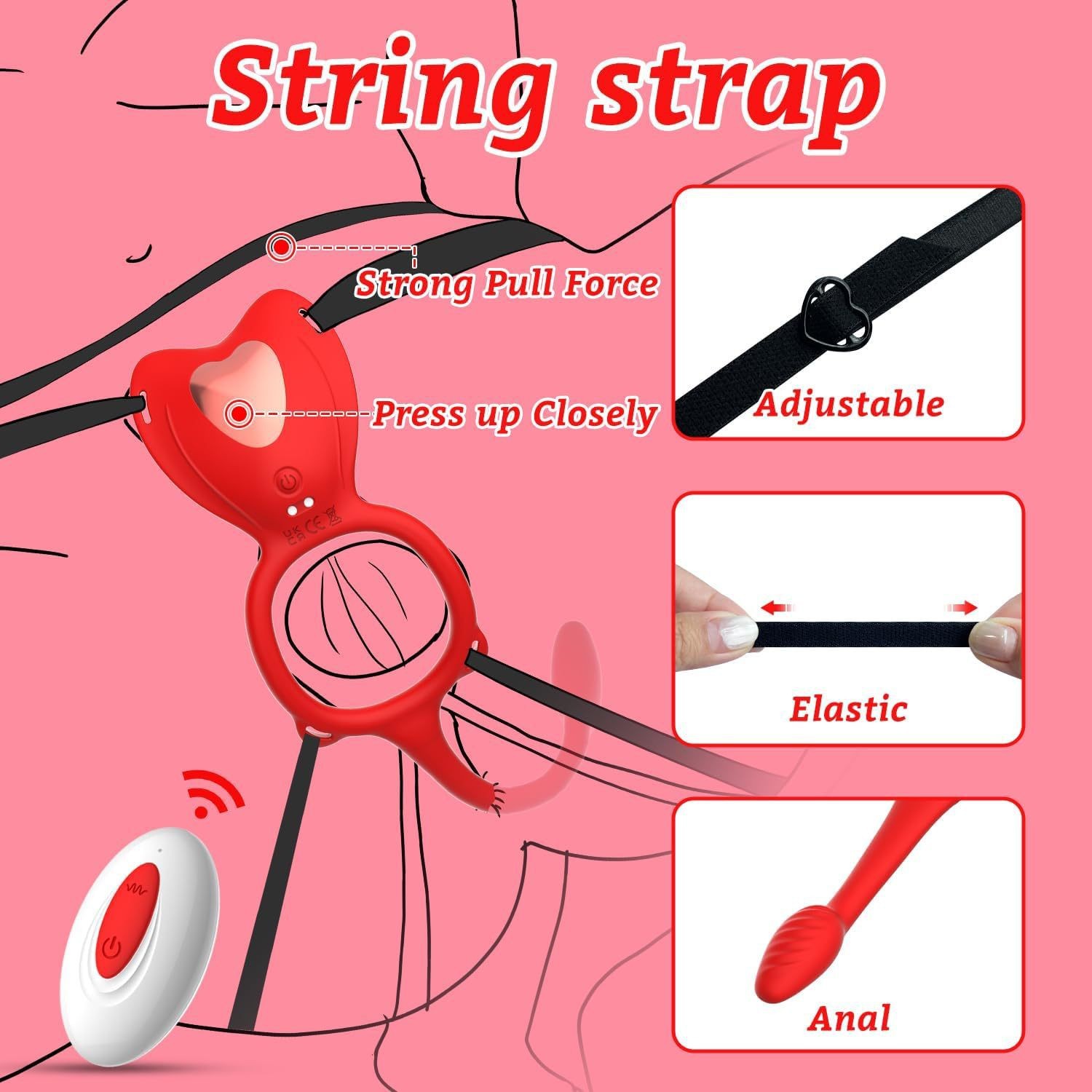Remote-Control Wearable Prostate Massager with App & Remote, Silicone, Red — detail image 6