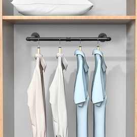 工业管衣服展示架重型壁挂式铁衣架洗衣房晾衣杆服装上墙置物架