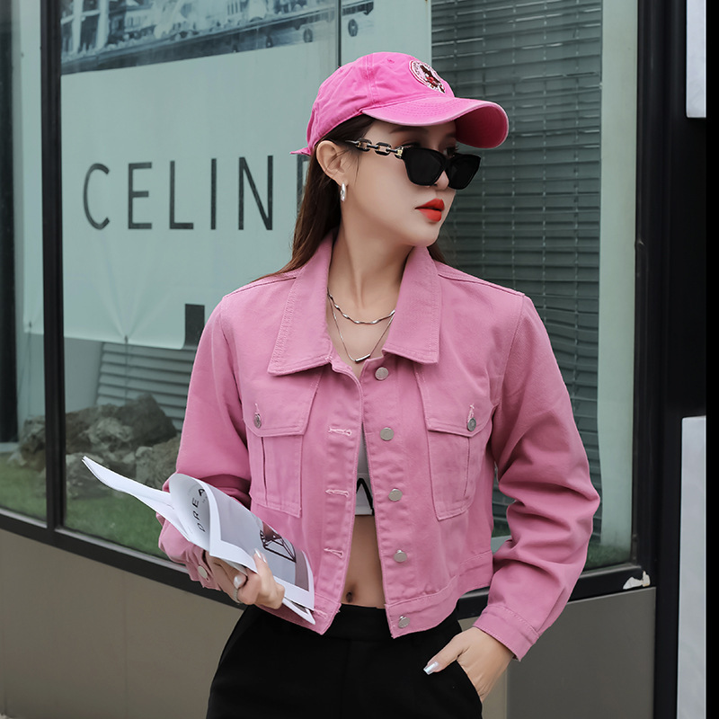 Pink simple all-match casual Denim coat for women 2024 Spring and Autumn new small short jacket top