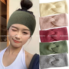 网红时尚秋冬双层毛线发带宽边运动防寒头饰保暖针织交叉头巾现货