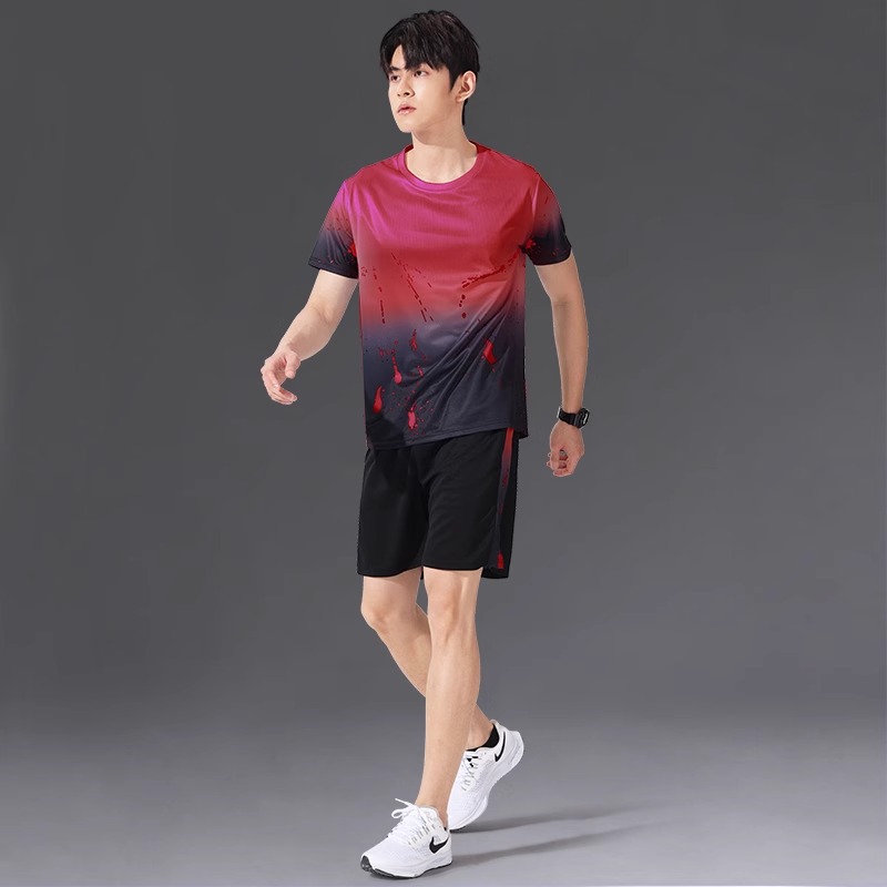 Traje deportivo Ropa de secado rápido para hombre Camiseta de seda de hielo Camiseta de manga corta para correr de verano Ropa de fitness Ropa de baloncesto Ropa de bádminton