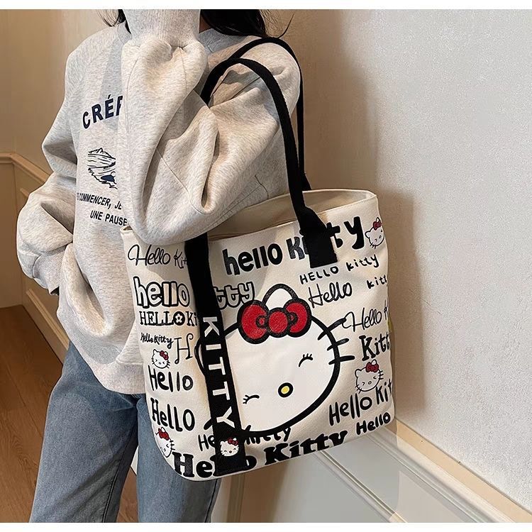 KT猫帆布包女士大容量托特包HelloKitty可爱包包学生单肩包手提包|undefined