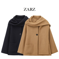 ZARZ自作欧米風新型女装混紡マフラー丸襟長袖コート2095141