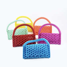 24新款欧美清新糖果色手工串珠手提包创意时尚设计感包盖式镂空包