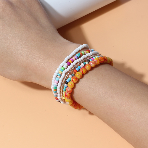 European and American cross-border personalized Instagram-style bracelets Bohemian-style rice bead acrylic multi-layer bracelets for women F16320