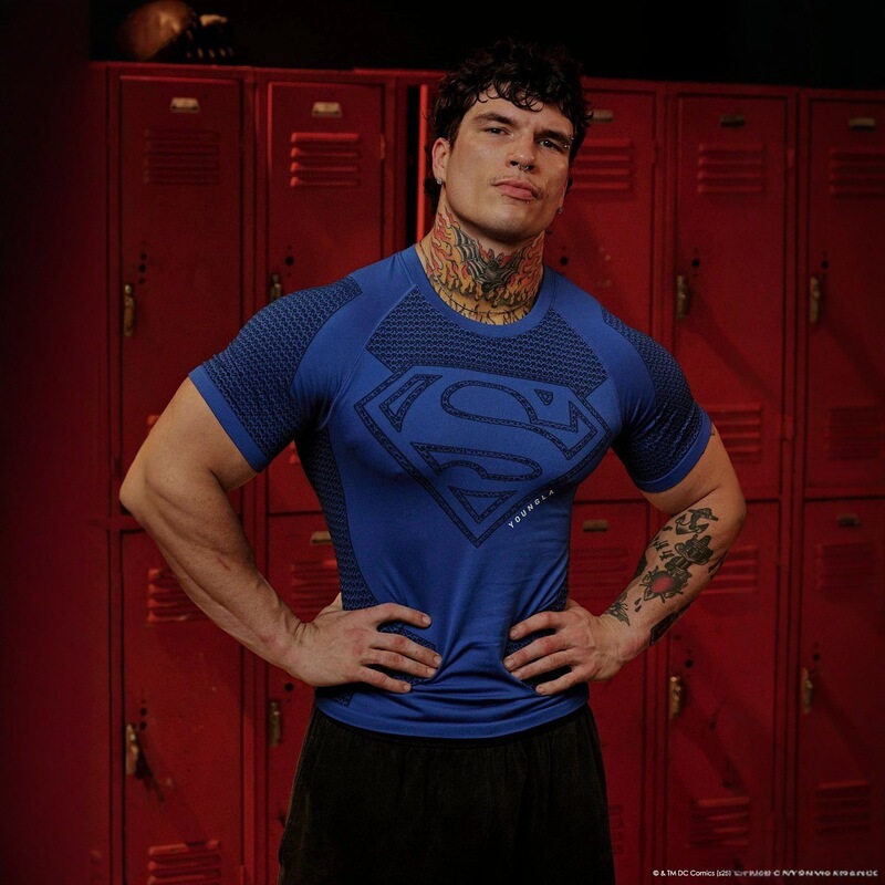 Youngla Co-Branded Superman American Style New Men's T-Shirt Muscle Sports Fitness Breathable Short-Sleeved Bodysuit