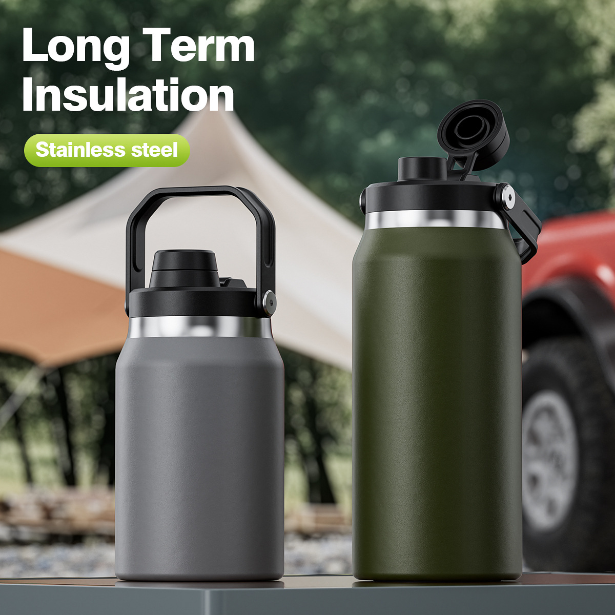 跨境新款大容量304不锈钢保温杯子便携户外吸管水壶车载冰桶批发