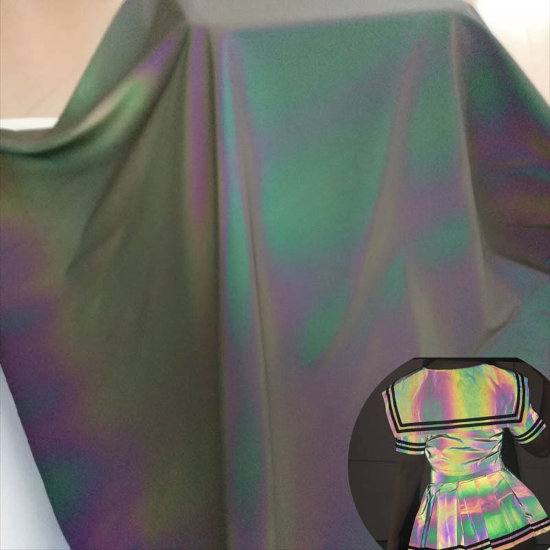 四面弹力幻彩渐变反光针织布莱卡炫彩反光面料服装七彩氨纶反光布