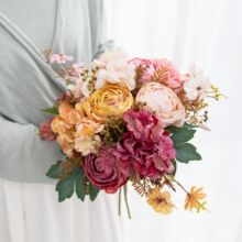 焦边复古仿真花玫瑰花束婚礼家居客厅摆件假花装饰仿真手捧花绣球