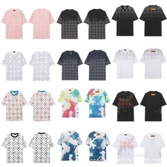 跨境奢潮驴家高品质Logo满印字母短袖潮牌圆领百搭男女宽松t恤
