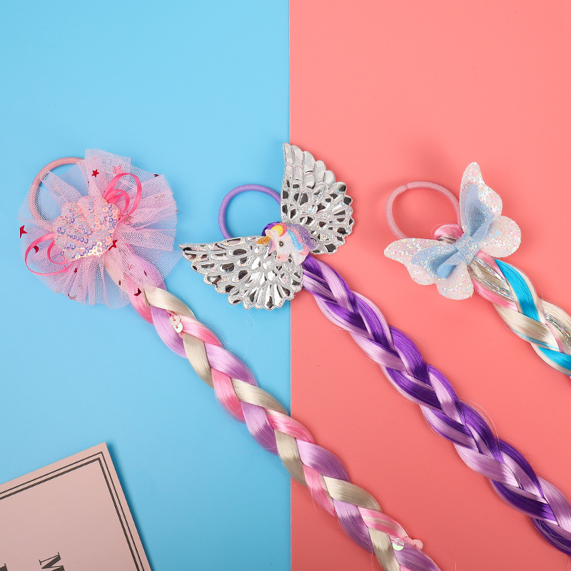 Children's Cartoon Unicorn Color Bowknot Wig Hair Rope Girls Twist Braid Hair Rope display picture 11