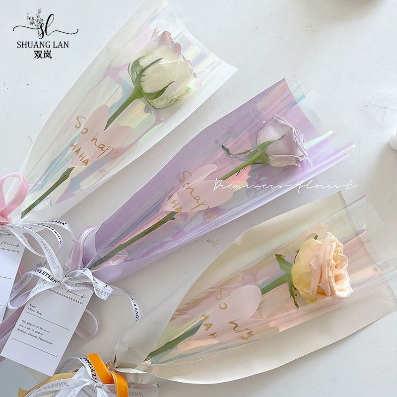 双岚 幻彩心愿单支袋鲜花包装纸花艺包装袋玫瑰花束多支花店材料