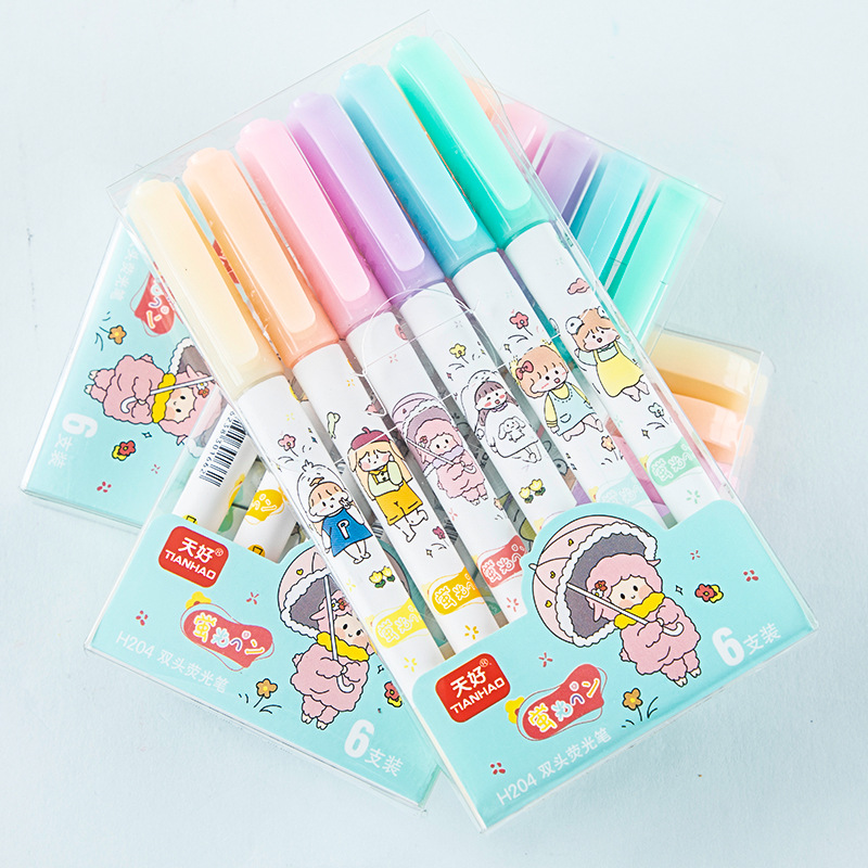 H204 de doble cabeza resaltador de dibujos animados diario pluma estudiante de la escuela primaria marcador incorrecto examen pregunta marcador regalo creativo