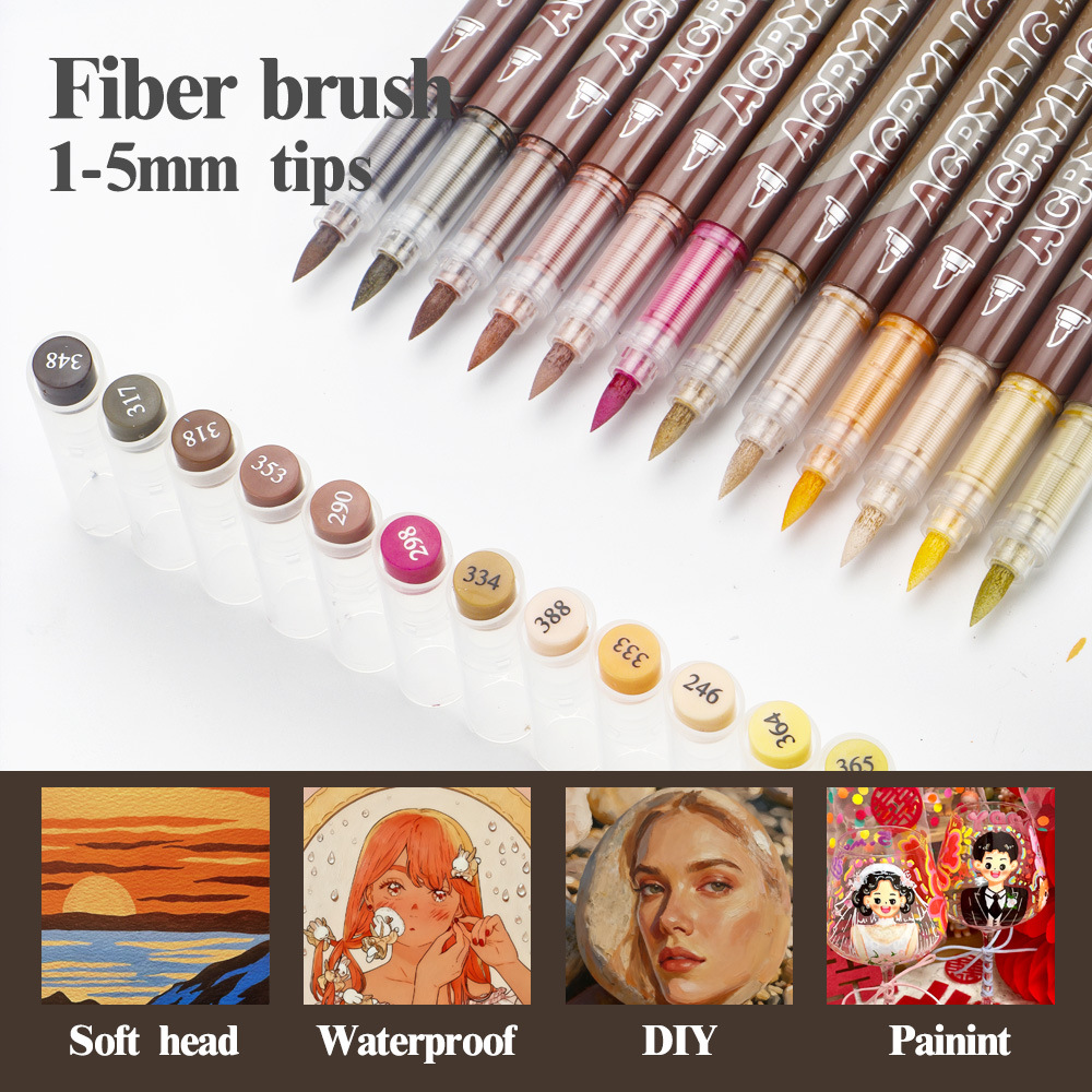 Nuevo conjunto de marcador de acrílico líquido directo transfronterizo de cabeza blanda acuarela marrón rojo al por mayor.