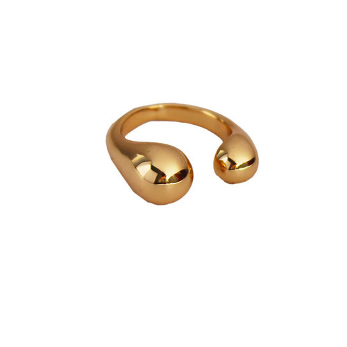 Brass electroplated 18K gold open adjustable ring European and American fashion cold style simple stacked joint ring trend 174