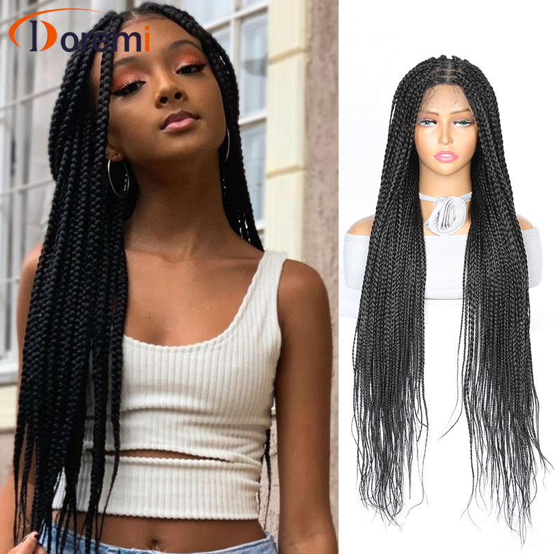 Helvirkat hår, handvävd peruk med spets framtill, huvudbonad, 90 cm, 370 g spets, tretrådig, smutsig flätad huvudbonad_voghion.com