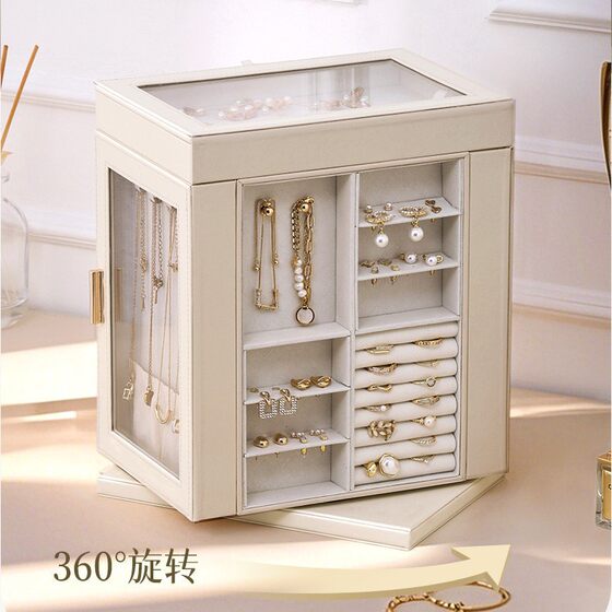 Amazon Jewelry Box Rotating Window Multi-layer Necklace Jewelry Box Earrings Earrings Ring Jewelry Storage Box Cross-border