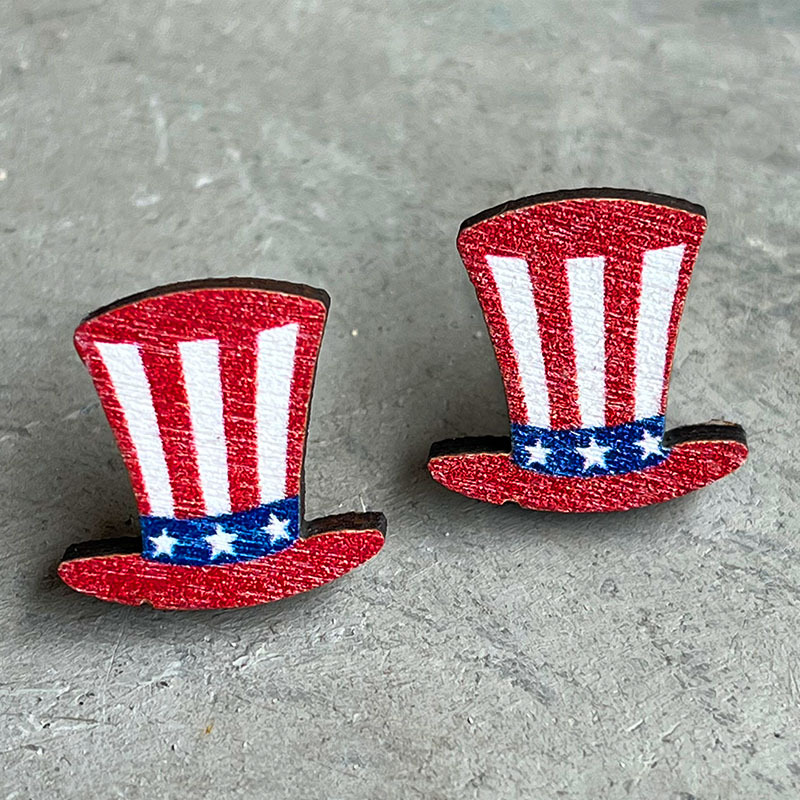9g Weight Ear Studs Classification Original Design American Flag Wood Independence Day Women's Ear Studs