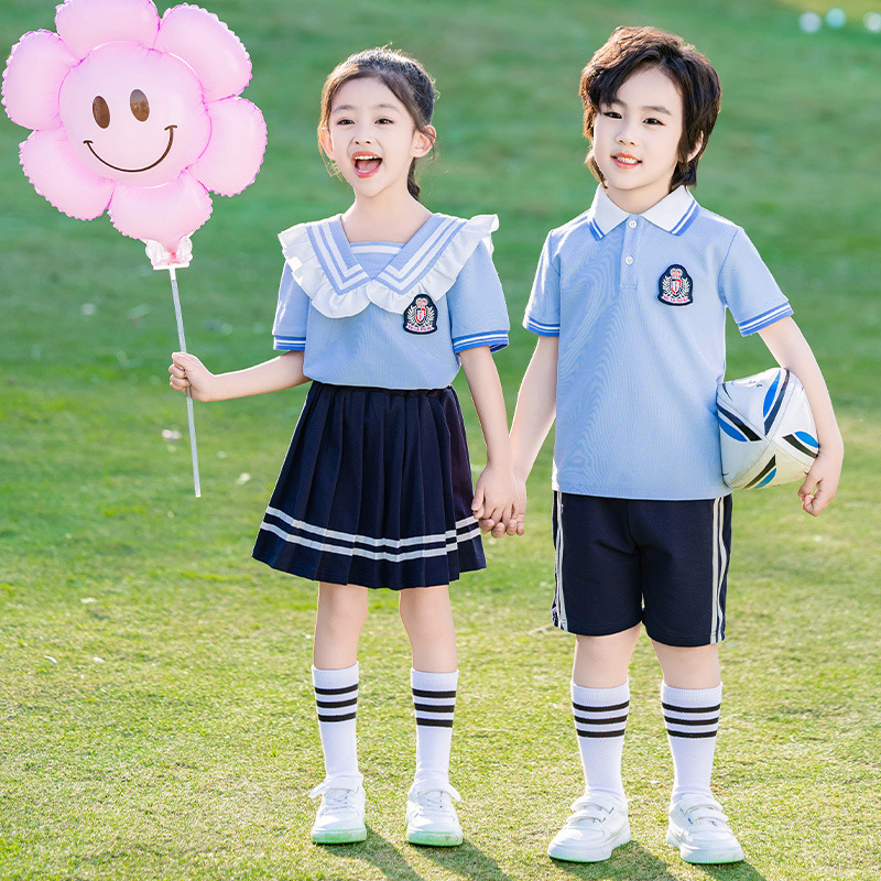 Summer school uniform set for primary school students, children's graduation photos, sports meets, summer short-sleeved kindergarten uniforms, summer clothing