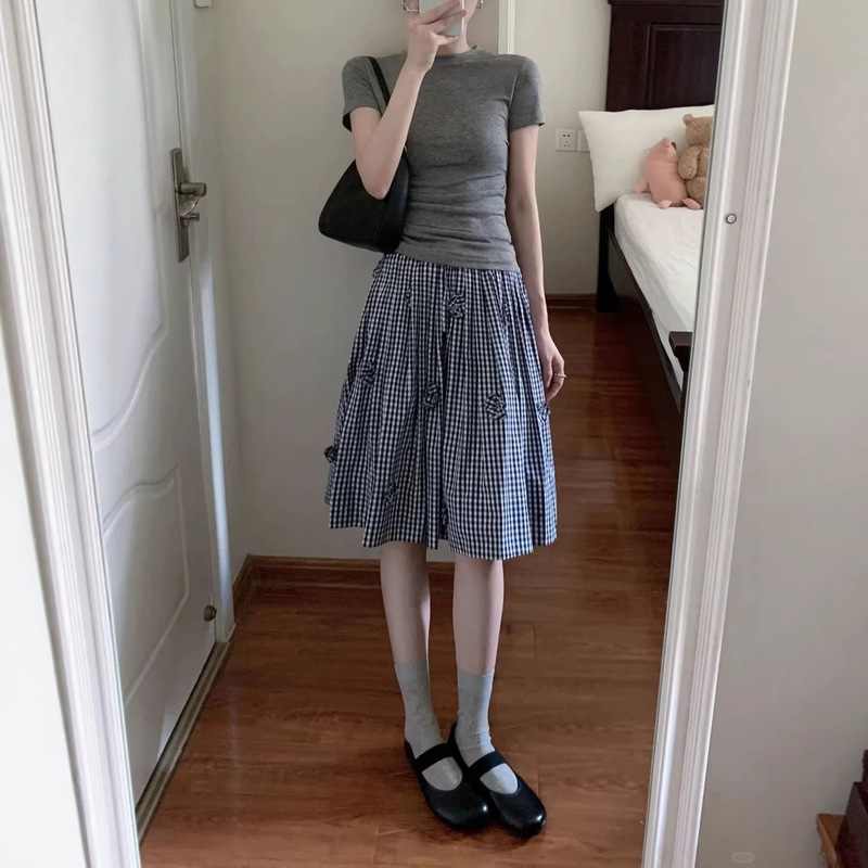 Summer Chic High-End Stylish Mini Skirt Set for Women 2026 New Navy Blue Plaid Skirt Trendy Summer Chic High-End Stylish Mini Skirt Set for Women 2026 New Navy Blue Plaid Skirt Trendy