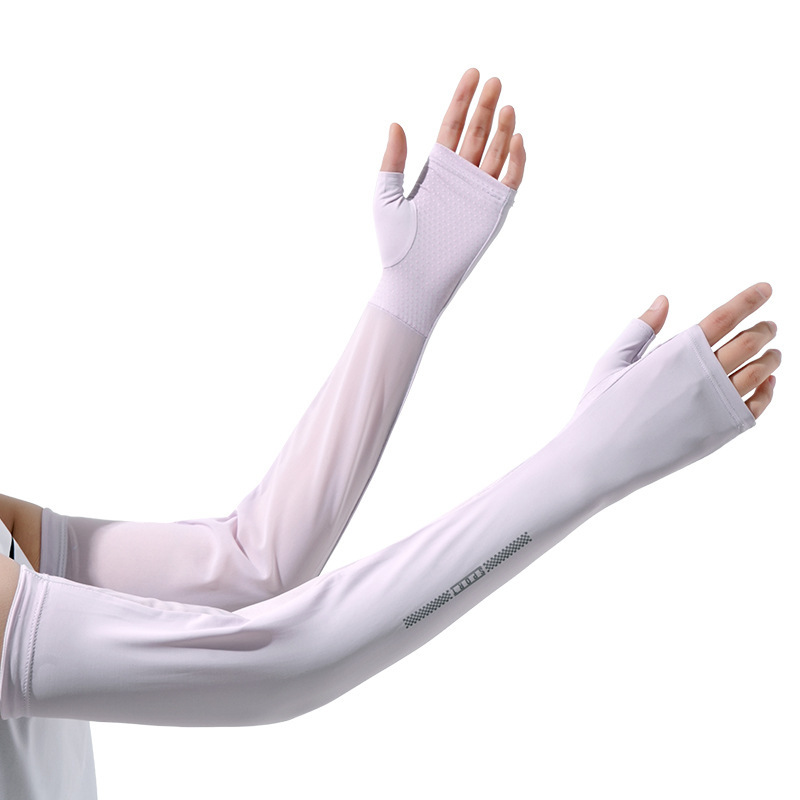 Sleeva de hielo solar para mujeres de verano medio dedo al aire libre alargado anti-UV secado rápido permeable hielo malla manga de ojos