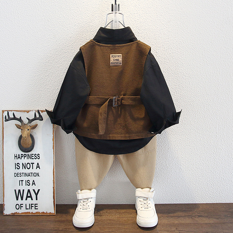 5774 traje de otoño para bebé masculino 2024 nuevo estilo estilo occidental camisa de otoño para niños chaleco pantalones guapo traje de tres piezas